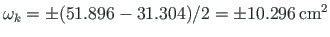 $ \omega_{k}=\pm(51.896 -31.304)/2 = \pm10.296{\,}\mathrm{cm^{2}}$
