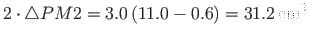 $\displaystyle 2\cdot\bigtriangleup PM2 = 3.0\left( 11.0-0.6\right) = 31.2{\,}\mathrm{cm^{2}}$
