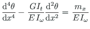 $\displaystyle \frac{\mathrm{d^{4}}\theta}{\mathrm{d}x^{4}} - \hspace*{1pt}\frac...
...}\theta}{\mathrm{d}x^{2}} = \hspace*{1pt}\frac{m_{x}}{E\hspace*{1pt}I_{\omega}}$