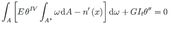 $\displaystyle \int_{A}\left[E{\hspace*{1pt}}\theta^{IV}\int_{A^{\ast}}\omega\hs...
...left(x\right)\right]{\mathrm{d}\omega} + GI_{t}\theta^{\prime\prime} = 0 \qquad$