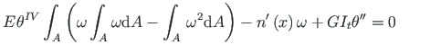$\displaystyle E{\hspace*{1pt}}\theta^{IV}\int_{A}\left(
{\omega}\hspace*{2pt}{\...
...ht) -
n^{\prime}\left(x\right){\omega} + GI_{t}\theta^{\prime\prime} = 0 \qquad$