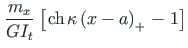 $\displaystyle \hspace*{1pt}\frac{m_{x}}{GI_{t}}\hspace*{1pt} \left[
\hspace*{1p...
...ce*{1pt} {{\kappa\left(x - a\right)_{+}}\hspace*{1pt}} -
\hspace*{1pt}1 \right]$