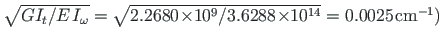 $ \sqrt{GI_{t}/E\hspace*{1pt}I_{\omega}} = \sqrt{2.2680\hspace*{-2pt}\times\hspa...
...pt}\times\hspace*{-3pt}10^{14}} = 0.0025\hspace*{1pt}\mathrm{cm^{-1}}\mathrm{)}$