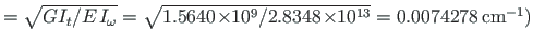 $ = \sqrt{GI_{t}/E\hspace*{1pt}I_{\omega}} = \sqrt{1.5640\hspace*{-2pt}\times\hs...
...ce*{-2pt}\times\hspace*{-3pt}10^{13}} = 0.0074278{\,}\mathrm{cm^{-1}}\mathrm{)}$