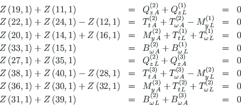 \begin{displaymath}\begin{array}{lclcl}
Z\left(19,1\right) + Z\left(11,1\right) ...
...,}L}} + {B^{\left( 3\right)}_{\omega{\,}A}} & = & 0
\end{array}\end{displaymath}