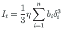 $\displaystyle I_{t} = \frac {1}{3}\eta \sum ^{n}_{i=1}b_{i}\delta ^{3}_{i}$