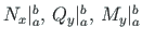 $ N_{x}\vert_{a}^{b},\hspace*{2pt} Q_{y} \vert_{a}^{b},\hspace*{2pt} M_{y} \vert_{a}^{b}$