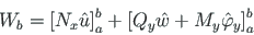 \begin{displaymath}
W_{b}=\left[ N_{x}\hat{u}\right]_{a}^{b}+\left[Q_{y}\hat{w}+M_{y}\hat{\varphi}_{y}\right]_{a}^{b}
\end{displaymath}