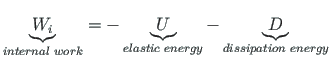 $\displaystyle \underbrace{ W_{i}}_{internal{\,}{\,}work} = - \underbrace{U}_{elastic {\,}{\,} energy} - \underbrace{D}_{dissipation{\,}{\,} energy} %\Pi^{s} = 0
$