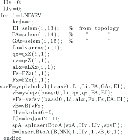 \begin{lstlisting}[frame=singele,framerule=0pt]{}
IIv=0;
IJv=0;
for i=1:NEARV...
...spA,IIv,IJv,spvF);
B=InsertBtoA(B,NNK,1,IIv,1,vB,6,1);
endfor
\end{lstlisting}