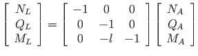 $\displaystyle \left[\begin{array}{c}
N_{L} \\
Q_{L} \\
M_{L}
\end{array}\righ...
...ray}\right]
\left[\begin{array}{c}
N_{A} \\
Q_{A} \\
M_{A}
\end{array}\right]$