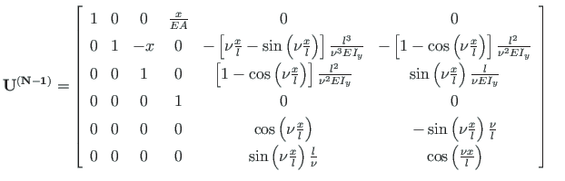 $\displaystyle \mathbf{U^{\left(N-1\right)}} =
\left[ \begin{array}{cccccc}
1 & ...
...ight)\frac{l}{\nu} &
\cos\left( \frac{\nu x}{l}\right)
\end{array}\right] \quad$
