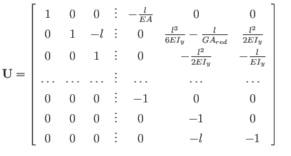 $\displaystyle \mathbf{U} = {\normalsize { \left[ \begin{array}{ccccccc}
1 & 0 &...
... 0 & - 1 & 0 \\
0 & 0 & 0 & \vdots & 0 & - l & -1
\end{array} \right] }}
\quad$