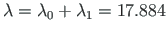 $\lambda=\lambda_{0} +\lambda_{1} = 17.884$
